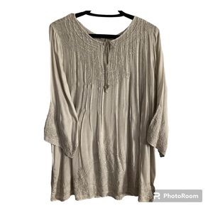 NWOT Soltaire BOHO Tunic LT Green Embroidered and Pleated 8” from Collar 2X